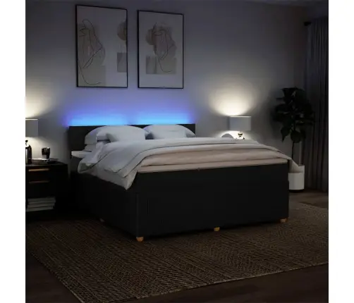 Lova Su Spyruoklėmis Ir Čiužiniu, Juoda, 180X200 cm Audinys