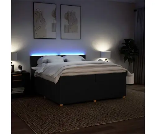 Lova Su Spyruoklėmis Ir Čiužiniu, Juoda, 200X200 cm Audinys