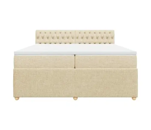 Atsperu Gultas Rāmis Ar Matraci, Krēmkrāsas Audums, 200X200 Cm Vidaxl