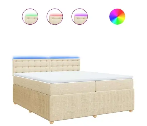 Lova Su Spyruoklėmis Ir Čiužiniu, Kreminė, 200X200 cm Audinys