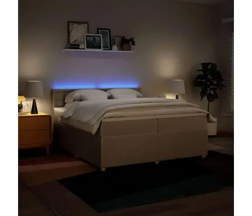 Lova Su Spyruoklėmis Ir Čiužiniu, Kreminė, 200X200 cm Audinys