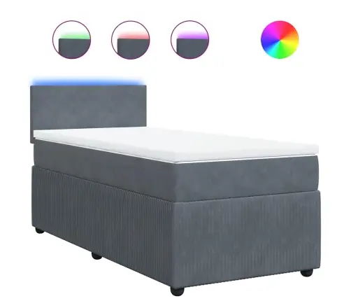 Atsperu Gulta Ar Matraci, Tumši Pelēka Samts, 90X190 Cm Vidaxl