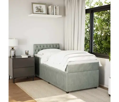 Atsperu Gulta Ar Matraci, Gaiši Pelēka Samts, 90X190 Cm Vidaxl