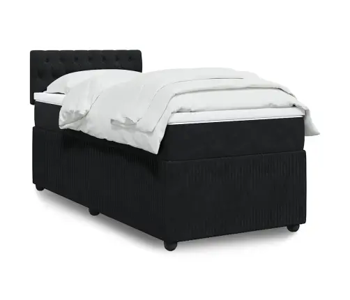 Lova Su Spyruoklėmis Ir Čiužiniu, Juoda, 90X190 cm Aksomas