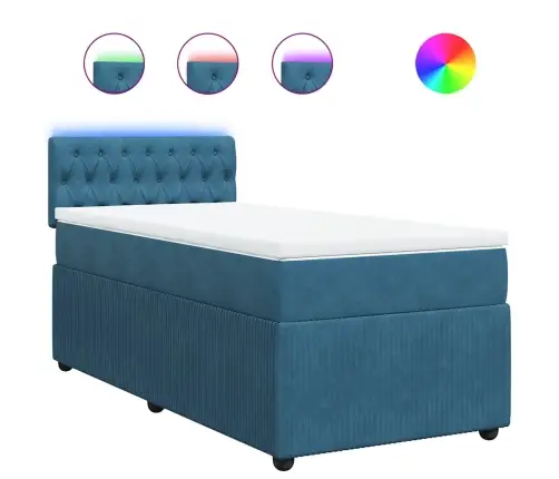 Atsperu Gulta Ar Matraci, Zils Samts, 90X190 Cm Vidaxl