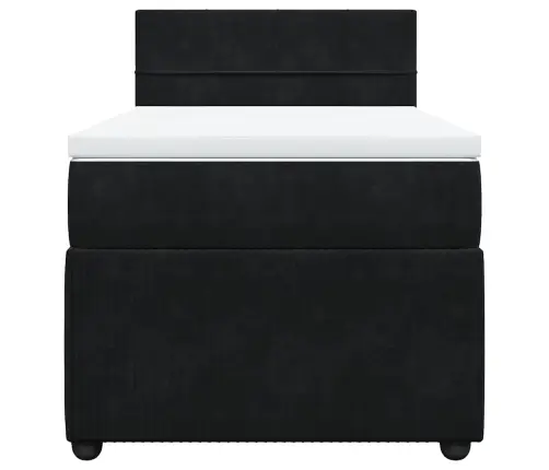 Lova Su Spyruoklėmis Ir Čiužiniu, Juoda, 90X190 cm Aksomas