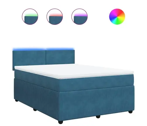 Atsperu Gulta Ar Matraci, Zils Samts, 140X190 Cm Vidaxl