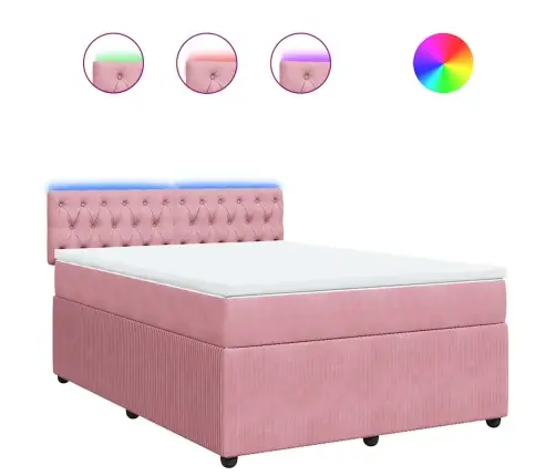 Atsperu Gulta Ar Matraci, Rozā Samts, 140X190 Cm Vidaxl