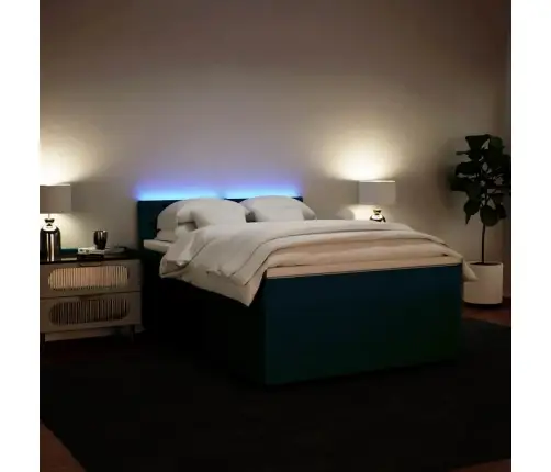 Lova Su Spyruoklėmis Ir Čiužiniu, Mėlyna, 140X190cm Aksomas