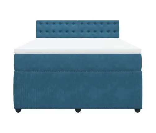 Lova Su Spyruoklėmis Ir Čiužiniu, Mėlyna, 140X190cm Aksomas