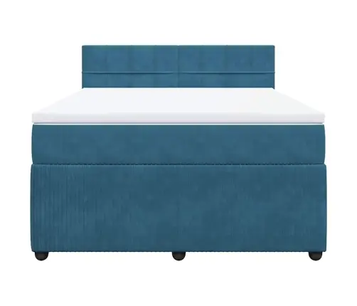 Atsperu Gulta Ar Matraci, Zils Samts, 140X200 Cm Vidaxl