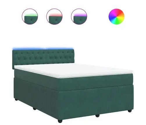 Atsperu Gulta Ar Matraci, Tumši Zaļš Samts, 140X200 Cm Vidaxl