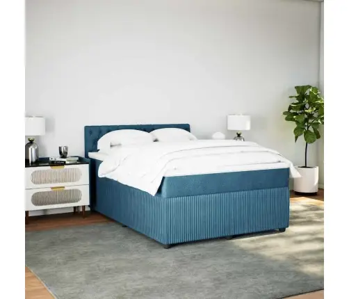 Atsperu Gulta Ar Matraci, Zils Samts, 140X200 Cm Vidaxl