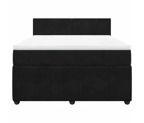 Lova Su Spyruoklėmis Ir Čiužiniu, Juoda, 160X200 cm Aksomas