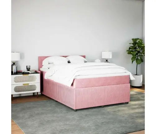 Lova Su Spyruoklėmis Ir Čiužiniu, Rožinė, 160X200 cm Aksomas Lova Su Spyruoklėmis Ir Čiužiniu, Rožinė, 160X200 cm Aksomas