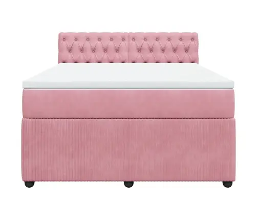 Atsperu Gulta Ar Matraci, Rozā Samts, 160X200 Cm Vidaxl