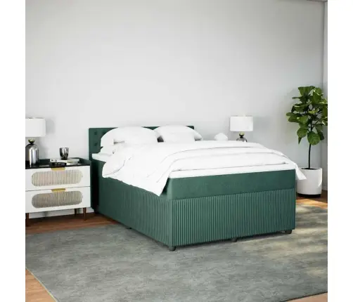 Atsperu Gulta Ar Matraci, Tumši Zaļš Samts, 160X200 Cm Vidaxl