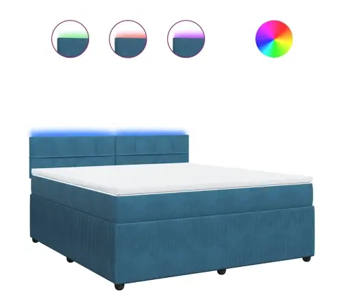 Lova Su Spyruoklėmis Ir Čiužiniu, Mėlyna, 180X200cm Aksomas