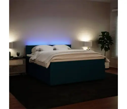 Lova Su Spyruoklėmis Ir Čiužiniu, Mėlyna, 180X200cm Aksomas