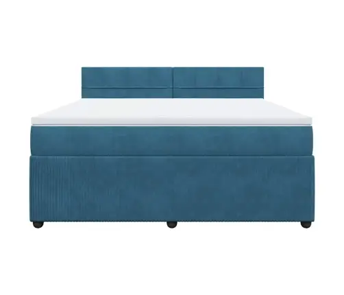 Lova Su Spyruoklėmis Ir Čiužiniu, Mėlyna, 180X200cm Aksomas