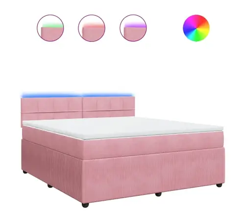 Lova Su Spyruoklėmis Ir Čiužiniu, Rožinė, 180X200 cm Aksomas