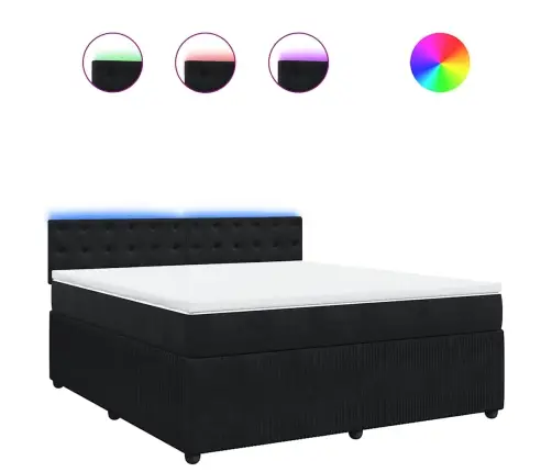 Lova Su Spyruoklėmis Ir Čiužiniu, Juoda, 180X200 cm Aksomas