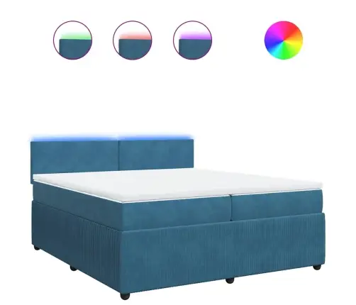 Atsperu Gulta Ar Matraci, Zils Samts, 200X200 Cm Vidaxl