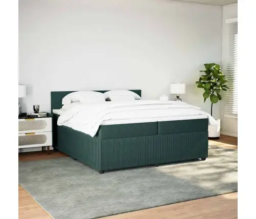 Atsperu Gulta Ar Matraci, Tumši Zaļš Samts, 200X200 Cm Vidaxl