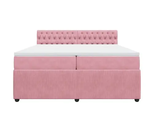 Atsperu Gulta Ar Matraci, Rozā Samts, 200X200 Cm Vidaxl