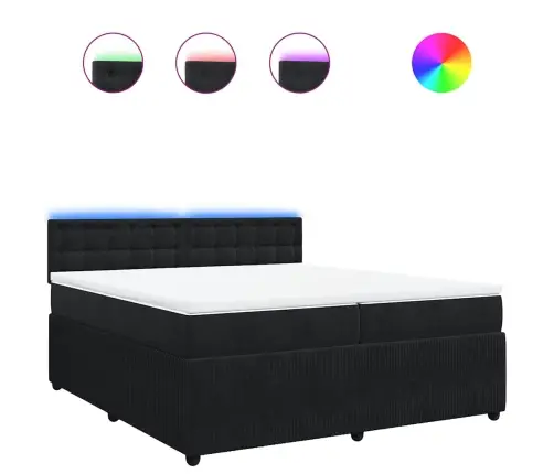 Lova Su Spyruoklėmis Ir Čiužiniu, Juoda, 200X200 cm Aksomas