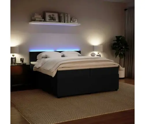 Lova Su Spyruoklėmis Ir Čiužiniu, Juoda, 200X200 cm Aksomas