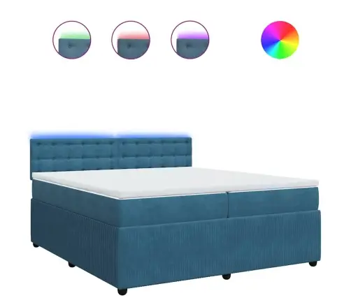 Atsperu Gulta Ar Matraci, Zils Samts, 200X200 Cm Vidaxl