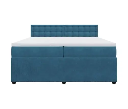 Atsperu Gulta Ar Matraci, Zils Samts, 200X200 Cm Vidaxl