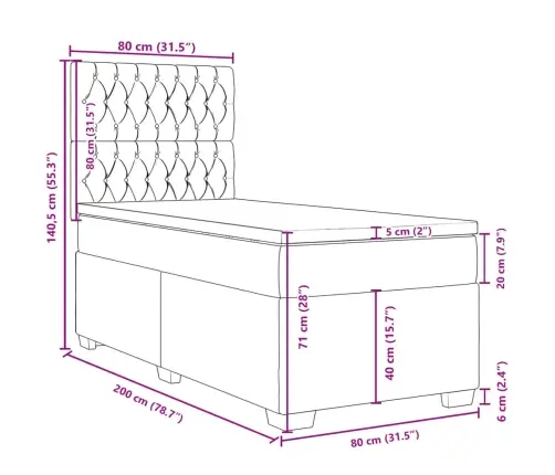 Kontinentaalvoodi Madratsiga, Tumepruun, 80X200 cm Kangas