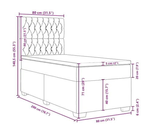 Atsperu Gultas Rāmis Ar Matraci, Pelēkbrūns, 80X200 Cm, Audums Vidaxl