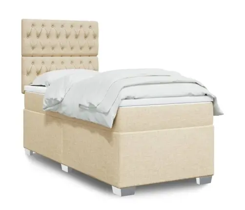 Atsperu Gultas Rāmis Ar Matraci, Krēmkrāsas, 80X200 Cm, Audums Vidaxl