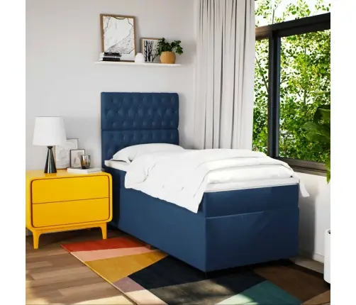 Atsperu Gultas Rāmis Ar Matraci, Zils, 80X200 Cm, Audums Vidaxl