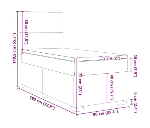 Atsperu Gulta Ar Matraci, Tumši Brūna, 90X190 Cm, Audums Vidaxl