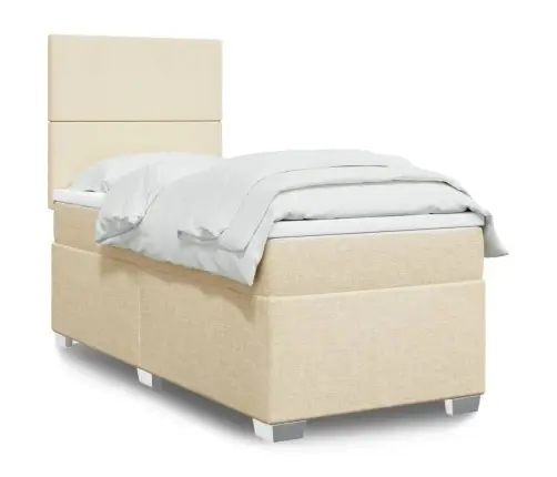 Lova Su Spyruoklėmis Ir Čiužiniu, Kreminė, 90X190 cm Audinys