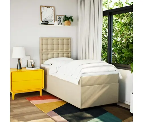 Atsperu Gulta Ar Matraci, Krēmkrāsas, 90X190 Cm, Audums Vidaxl