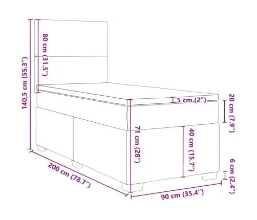 Atsperu Gulta Ar Matraci, Tumši Pelēka, 90X200 Cm, Audums Vidaxl
