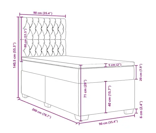 Kontinentaalvoodi Madratsiga, Tumepruun, 90X200 cm Kangas