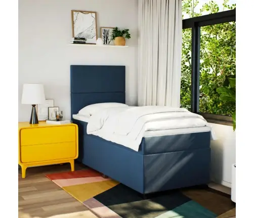 Atsperu Gultas Rāmis Ar Matraci, Zils, 100X200 Cm, Audums Vidaxl