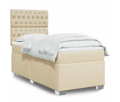 Lova Su Spyruoklėmis Ir Čiužiniu, Kreminė, 100X200cm Audinys