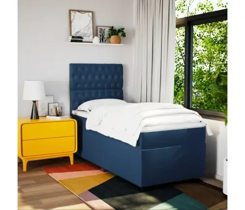 Atsperu Gultas Rāmis Ar Matraci, Zils, 100X200 Cm, Audums Vidaxl