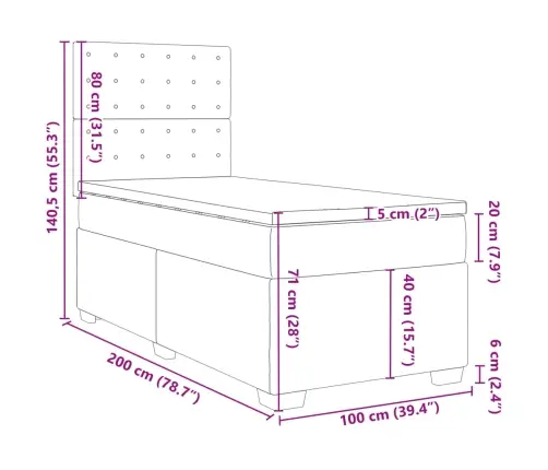 Atsperu Gultas Rāmis Ar Matraci, Tumši Pelēka Audums, 100X200Cm Vidaxl