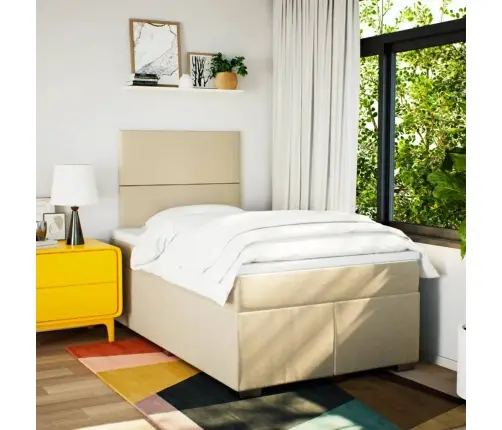 Lova Su Spyruoklėmis Ir Čiužiniu, Kreminė, 120X190cm Audinys