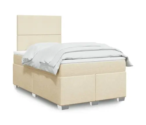 Lova Su Spyruoklėmis Ir Čiužiniu, Kreminė, 120X190cm Audinys