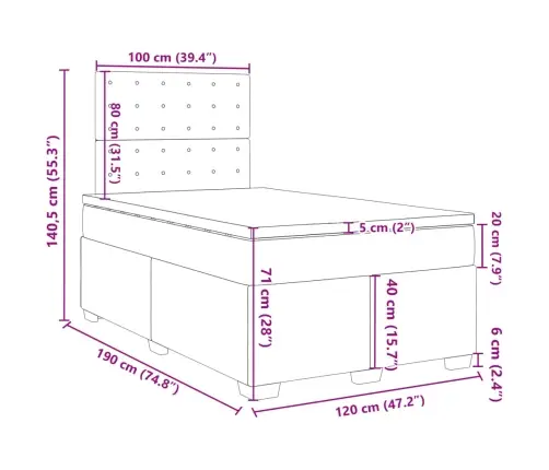 Kontinentaalvoodi Madratsiga, Tumehall, 120 X 190 cm Kangas