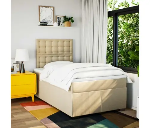 Atsperu Gulta Ar Matraci, Krēmkrāsas Audums, 120X190 Cm Vidaxl